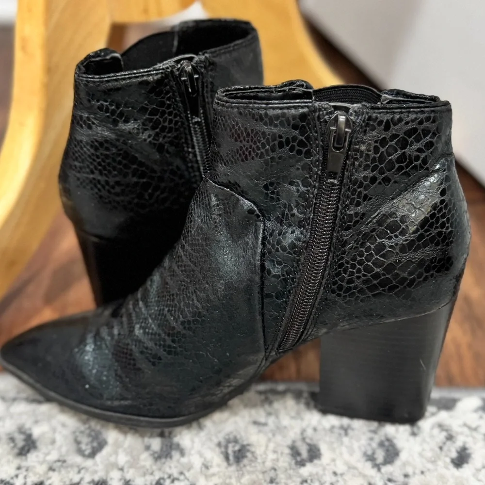 BAR III Black Faux Snake Pointed Toe Ankle Boots